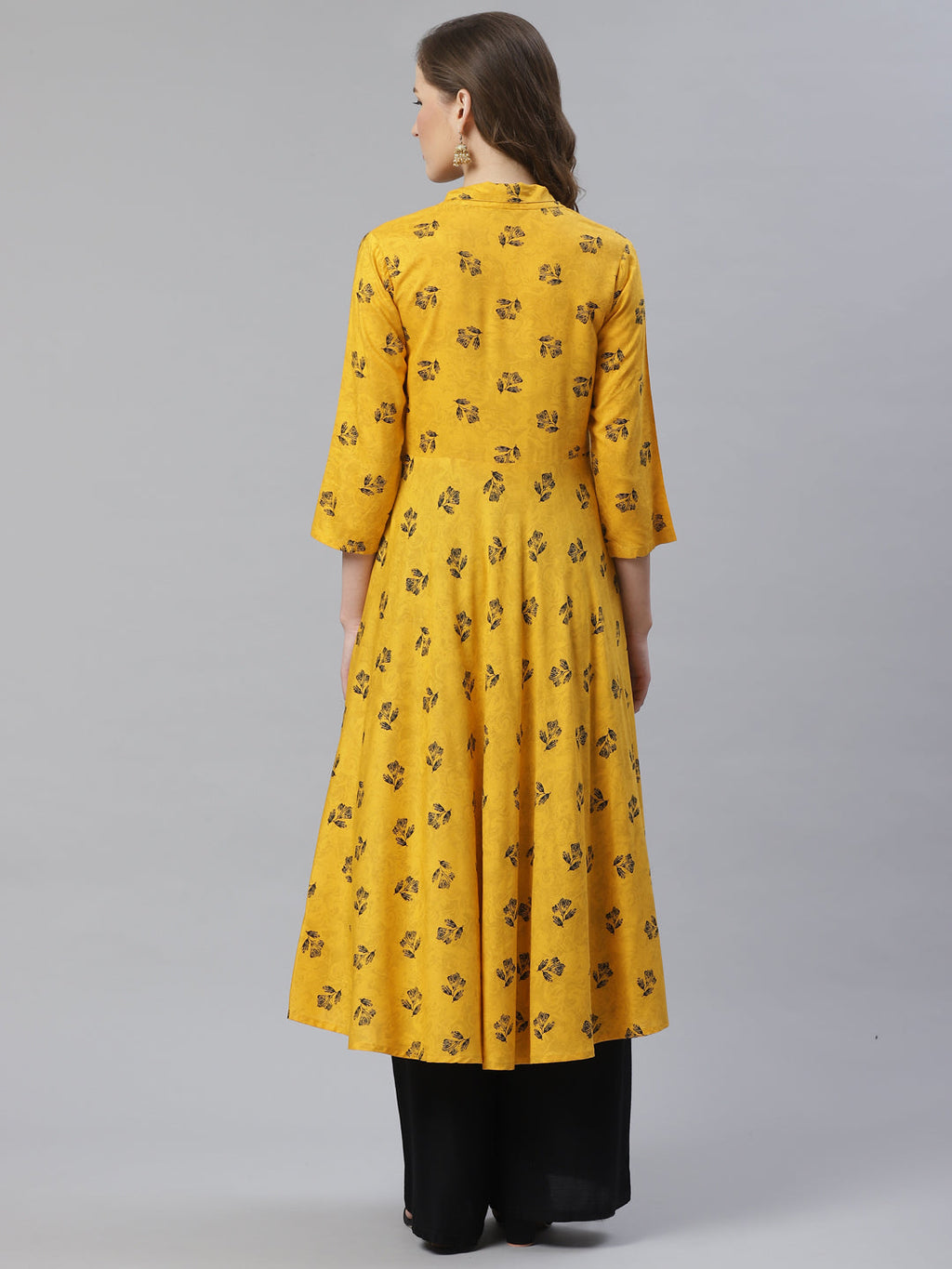 Jompers Women Yellow & Black Floral Printed A-Line Kurta - Distacart