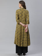 Jompers Women Olive & Black Floral Printed A-Line Kurta - Distacart