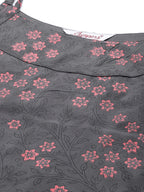 Jompers Women Charcoal Grey & Pink Printed Straight Kurta - Distacart