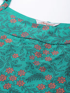 Jompers Women Rama Green & Pink Printed Straight Kurta - Distacart