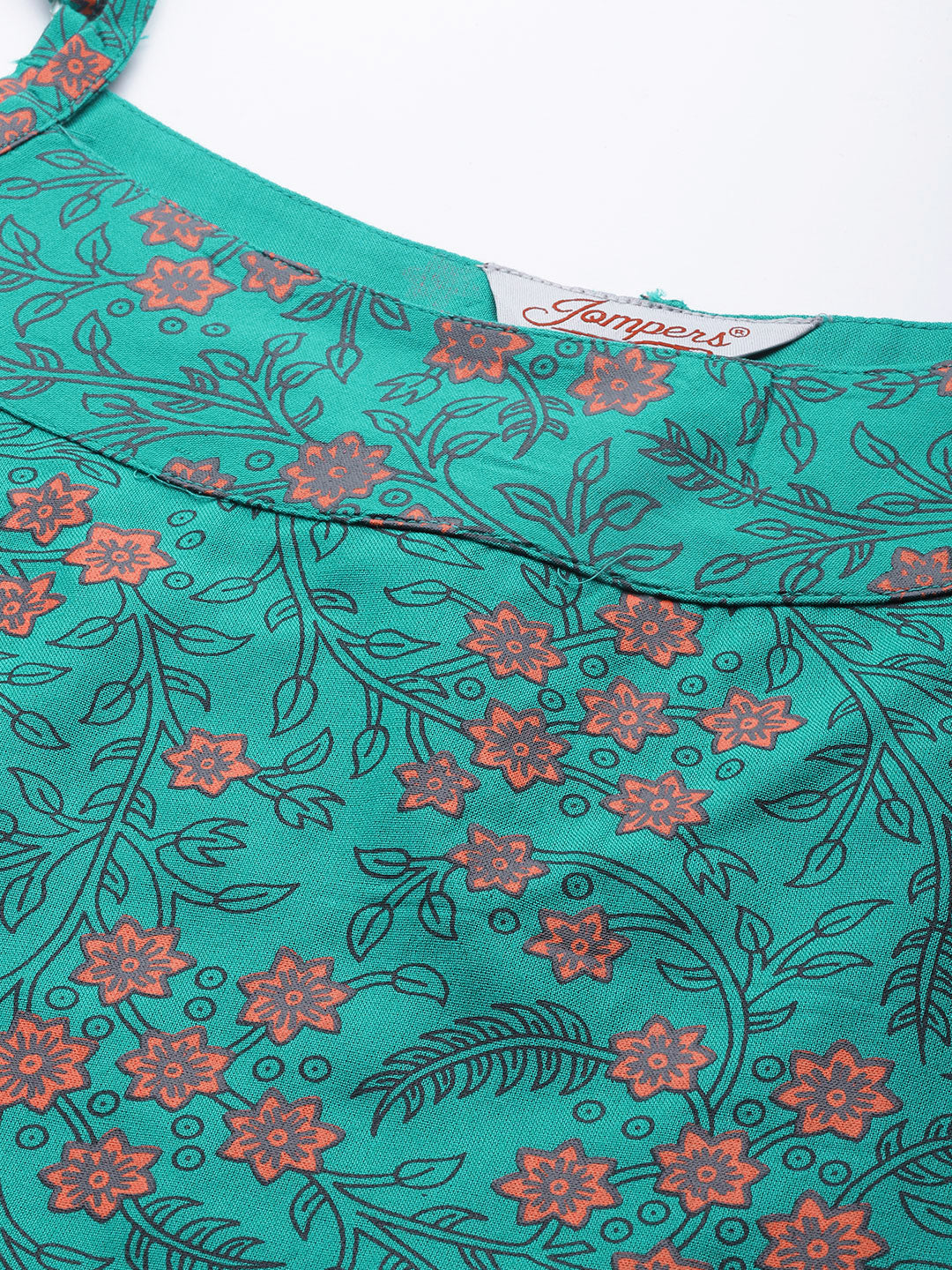 Jompers Women Rama Green & Pink Printed Straight Kurta - Distacart
