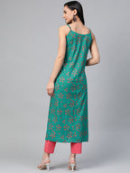 Jompers Women Rama Green & Pink Printed Straight Kurta - Distacart
