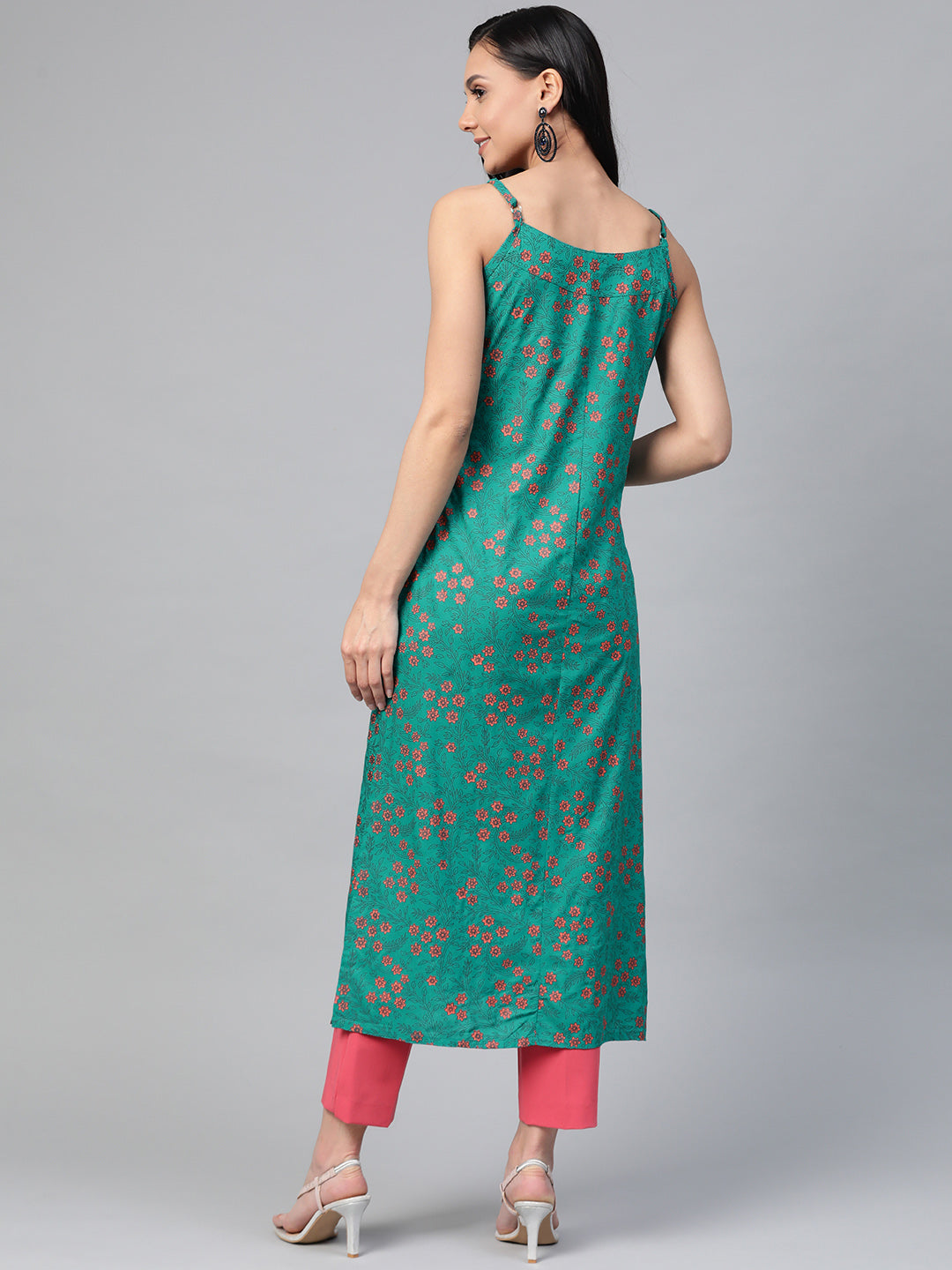 Jompers Women Rama Green & Pink Printed Straight Kurta - Distacart