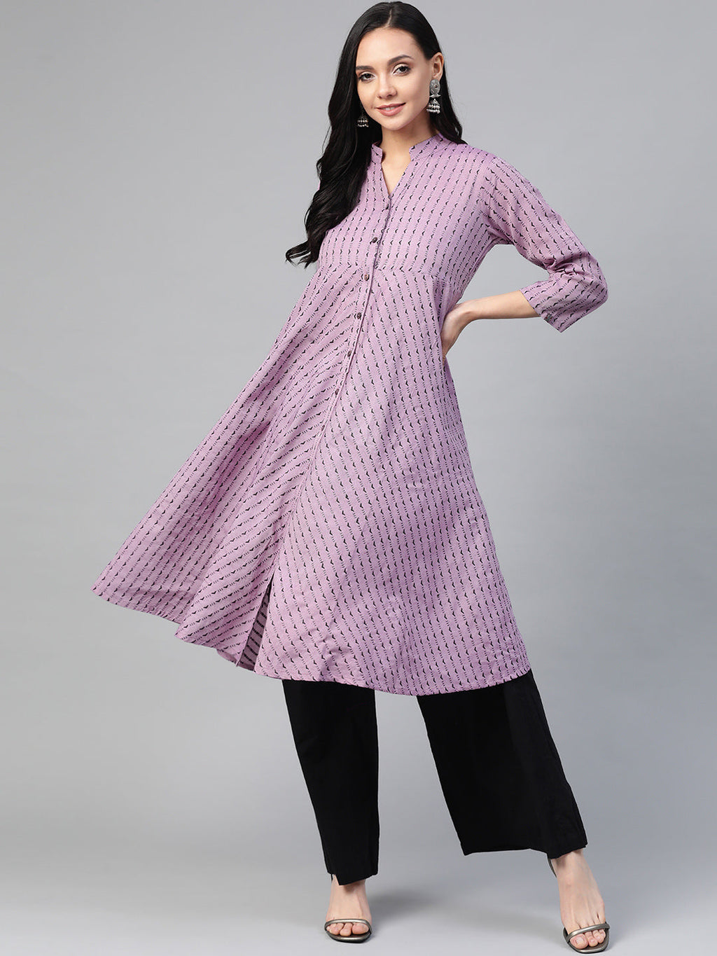 Jompers Women Purple & Black Woven Design Jacquard A-Line Kurta - Distacart