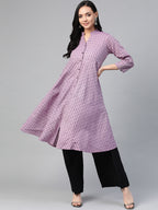 Jompers Women Purple & Black Woven Design Jacquard A-Line Kurta - Distacart