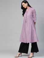 Jompers Women Purple & Black Woven Design Jacquard A-Line Kurta - Distacart