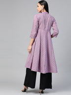 Jompers Women Purple & Black Woven Design Jacquard A-Line Kurta - Distacart