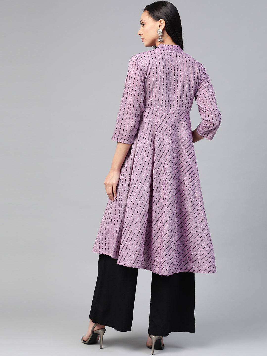 Jompers Women Purple & Black Woven Design Jacquard A-Line Kurta - Distacart