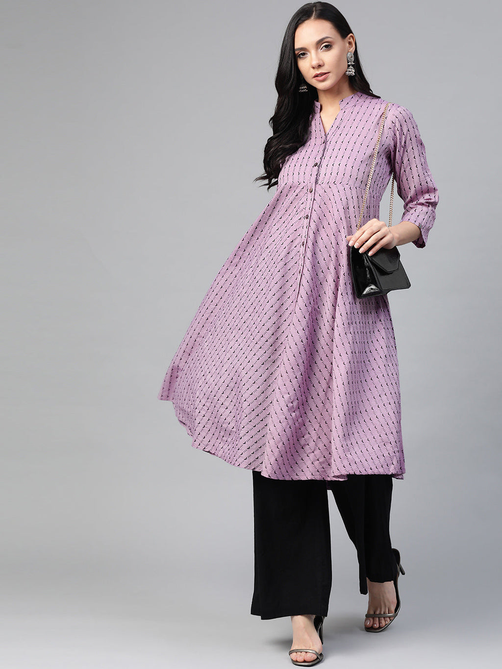 Jompers Women Purple & Black Woven Design Jacquard A-Line Kurta - Distacart