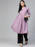 Jompers Women Purple & Black Woven Design Jacquard A-Line Kurta - Distacart