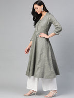 Jompers Women Grey Woven Design Flaired Kurta - Distacart
