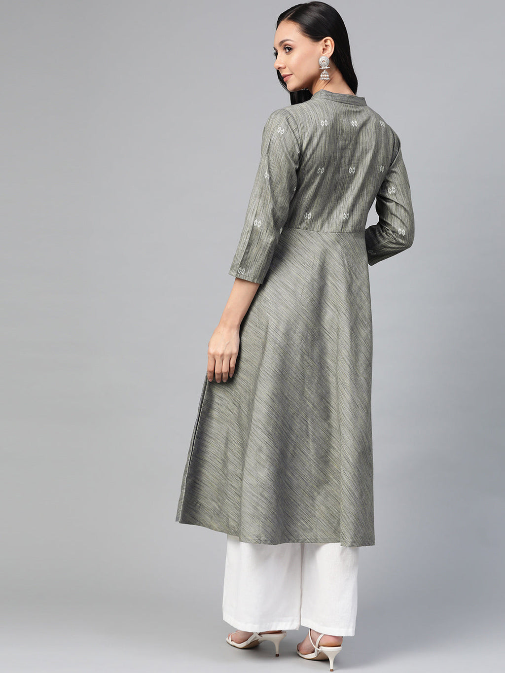 Jompers Women Grey Woven Design Flaired Kurta - Distacart