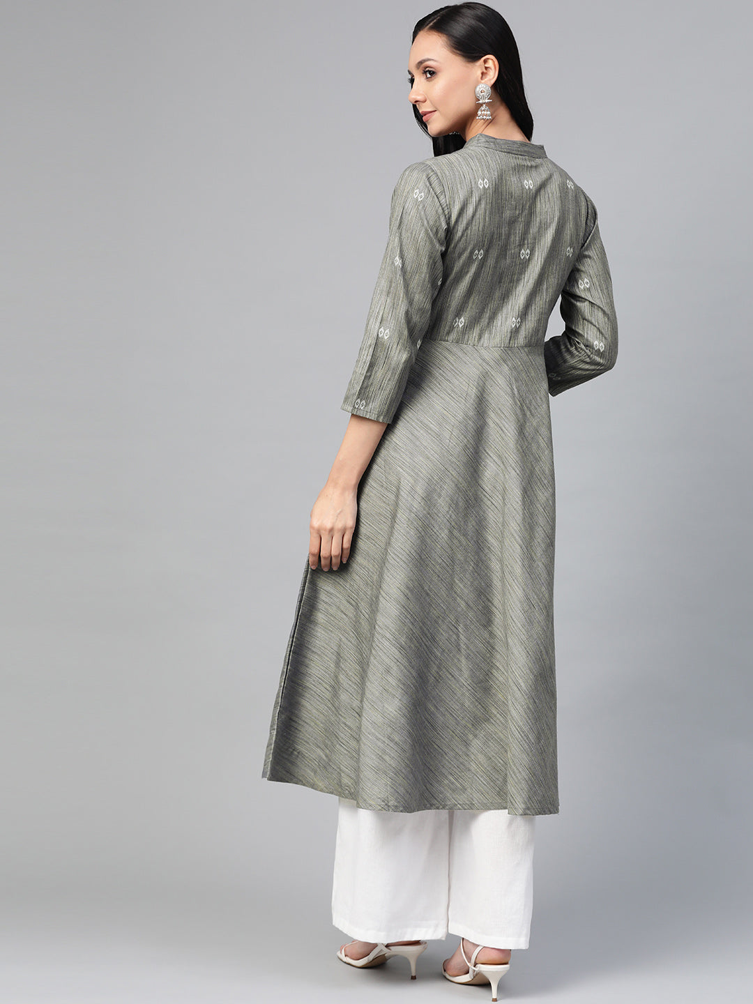 Jompers Women Grey Woven Design Flaired Kurta - Distacart