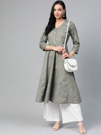 Jompers Women Grey Woven Design Flaired Kurta - Distacart