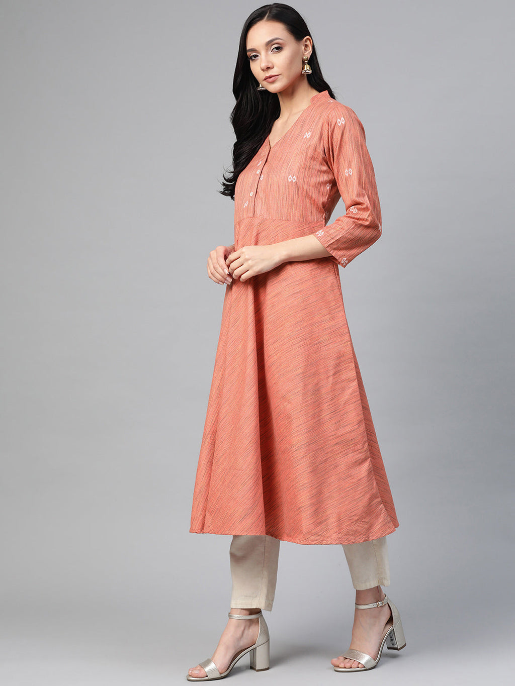 Jompers Women Orange Woven Design Flaired Kurta - Distacart