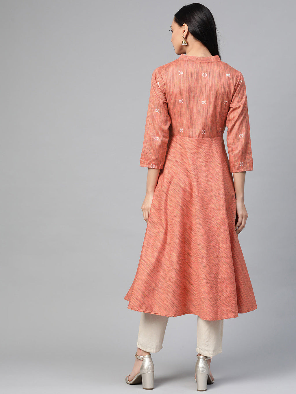 Jompers Women Orange Woven Design Flaired Kurta - Distacart