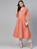 Jompers Women Orange Woven Design Flaired Kurta - Distacart