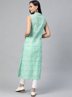 Jompers Women Green Pure Cotton Woven Design Straight Kurta - Distacart