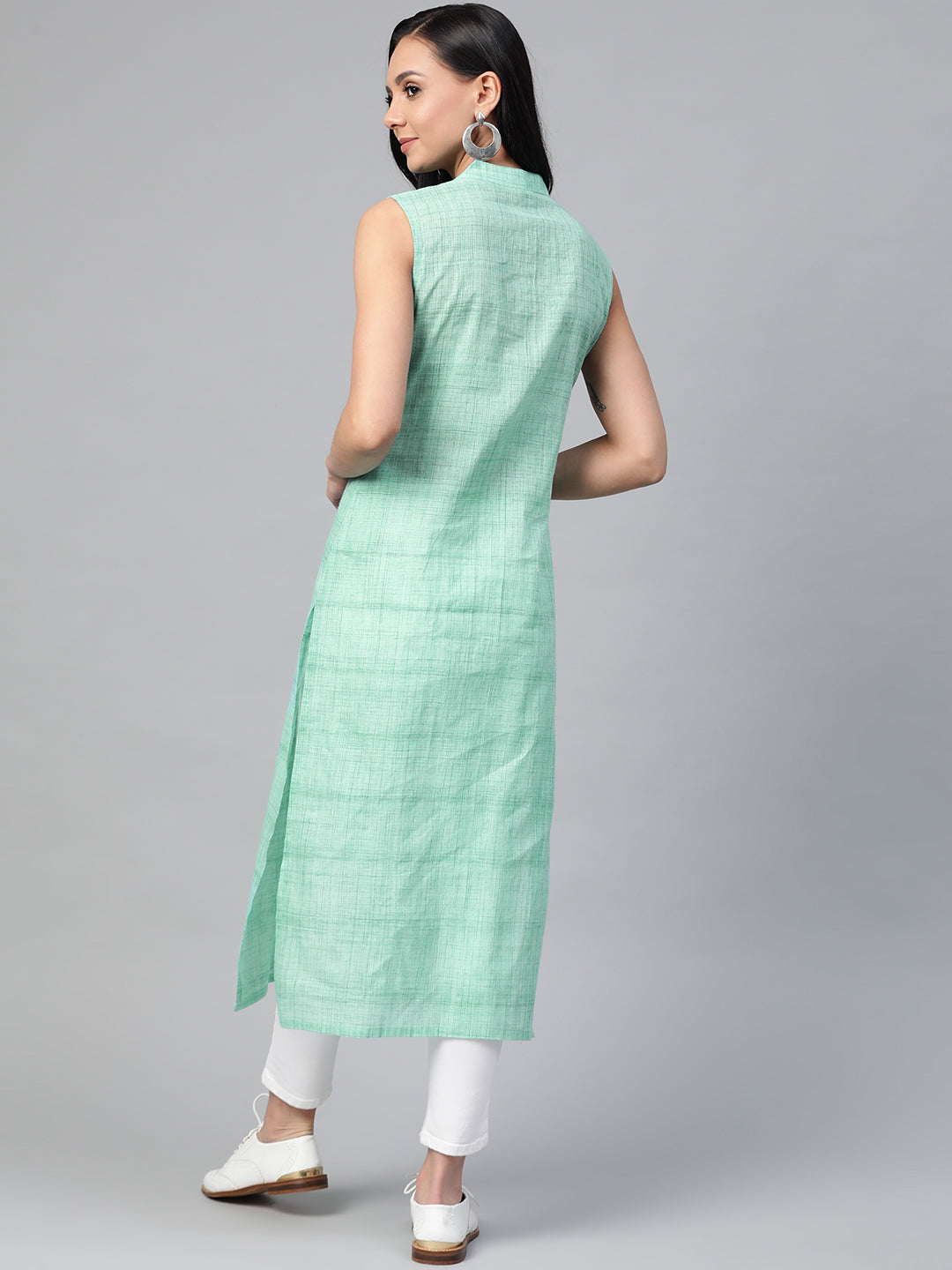 Jompers Women Green Pure Cotton Woven Design Straight Kurta - Distacart