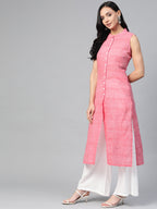Jompers Women Pink Pure Cotton Woven Design Straight Kurta - Distacart