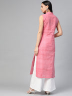 Jompers Women Pink Pure Cotton Woven Design Straight Kurta - Distacart