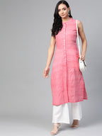 Jompers Women Pink Pure Cotton Woven Design Straight Kurta - Distacart