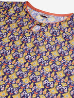 Jompers Women Blue & Yellow Geometric Printed Keyhole Neck Kurta - Distacart