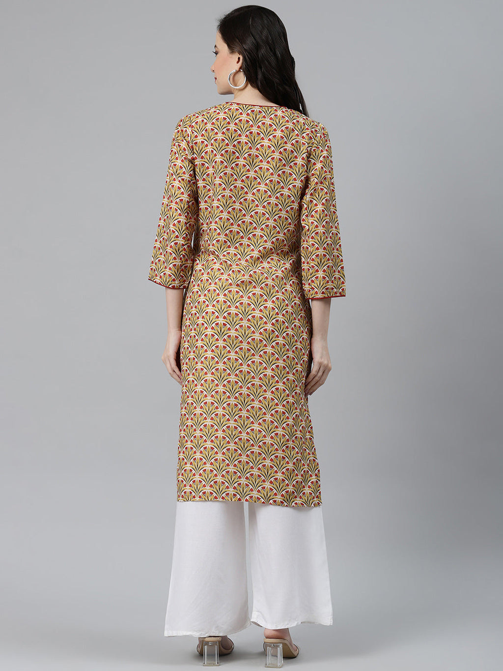 Jompers Women Yellow & Maroon Floral Printed Keyhole Neck Kurta - Distacart