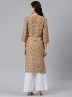 Jompers Women Yellow & Maroon Floral Printed Keyhole Neck Kurta - Distacart