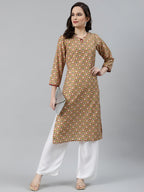 Jompers Women Yellow & Maroon Floral Printed Keyhole Neck Kurta - Distacart