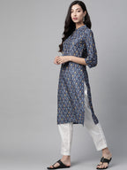 Jompers Women Blue & Yellow Floral Printed Keyhole Neck Floral Kurta - Distacart