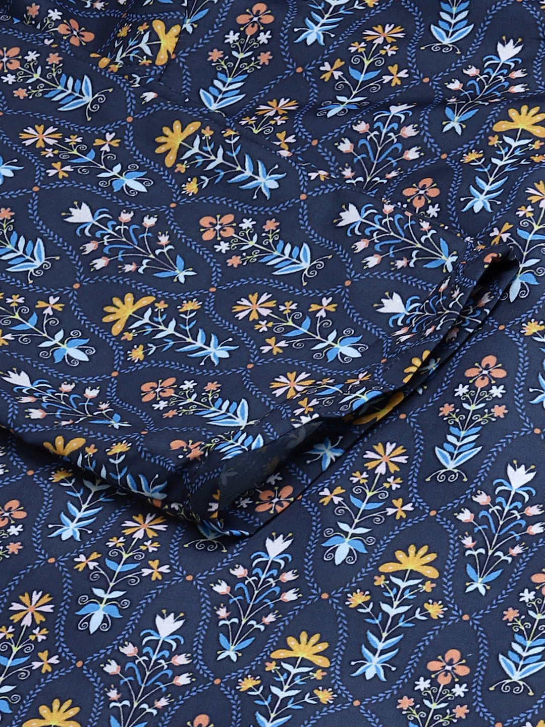 Jompers Women Blue & Yellow Floral Printed Keyhole Neck Floral Kurta - Distacart