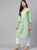 Jompers Women Green Pure Cotton Striped Pleated Kurta - Distacart