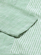 Jompers Women Green Pure Cotton Striped Pleated Kurta - Distacart