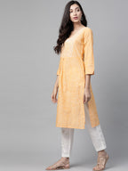 Jompers Women Yellow Pure Cotton Striped Pleated Kurta - Distacart