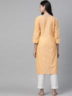 Jompers Women Yellow Pure Cotton Striped Pleated Kurta - Distacart