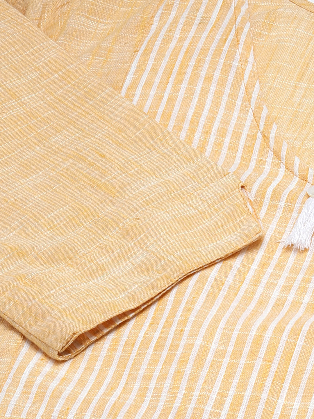 Jompers Women Yellow Pure Cotton Striped Pleated Kurta - Distacart