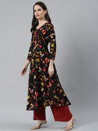 Jompers Women Black & Red Floral Printed Floral Anarkali Kurta - Distacart