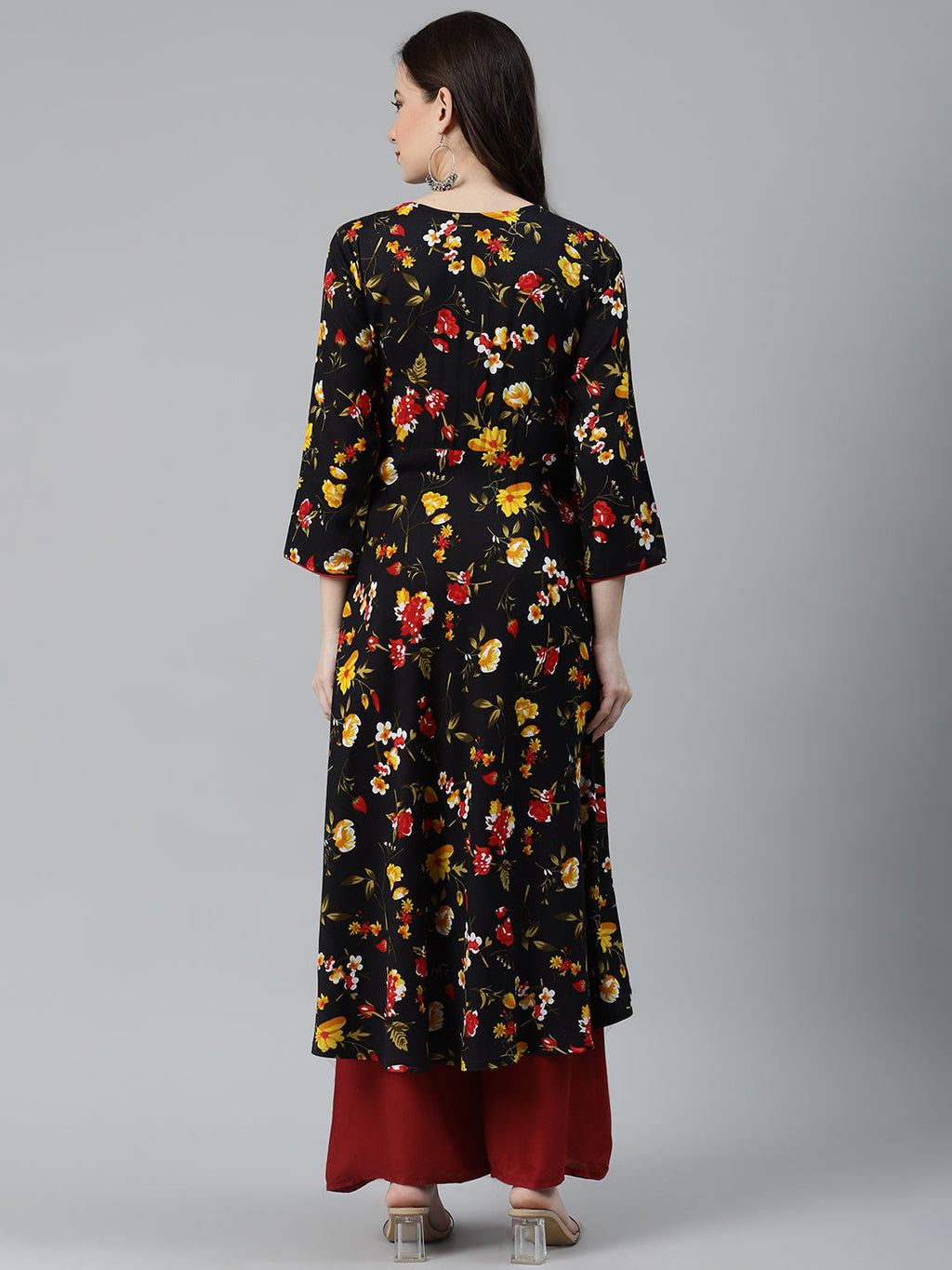 Jompers Women Black & Red Floral Printed Floral Anarkali Kurta - Distacart