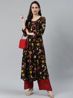 Jompers Women Black & Red Floral Printed Floral Anarkali Kurta - Distacart