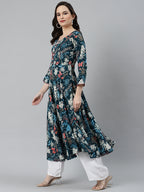 Jompers Women Blue & Pink Floral Printed Floral Anarkali Kurta - Distacart