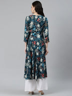 Jompers Women Blue & Pink Floral Printed Floral Anarkali Kurta - Distacart