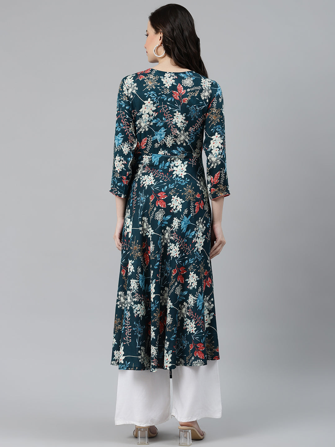 Jompers Women Blue & Pink Floral Printed Floral Anarkali Kurta - Distacart