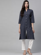 Jompers Women Navy Blue & White Striped Indigo Fusion Kurta - Distacart