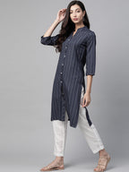 Jompers Women Navy Blue & White Striped Indigo Fusion Kurta - Distacart