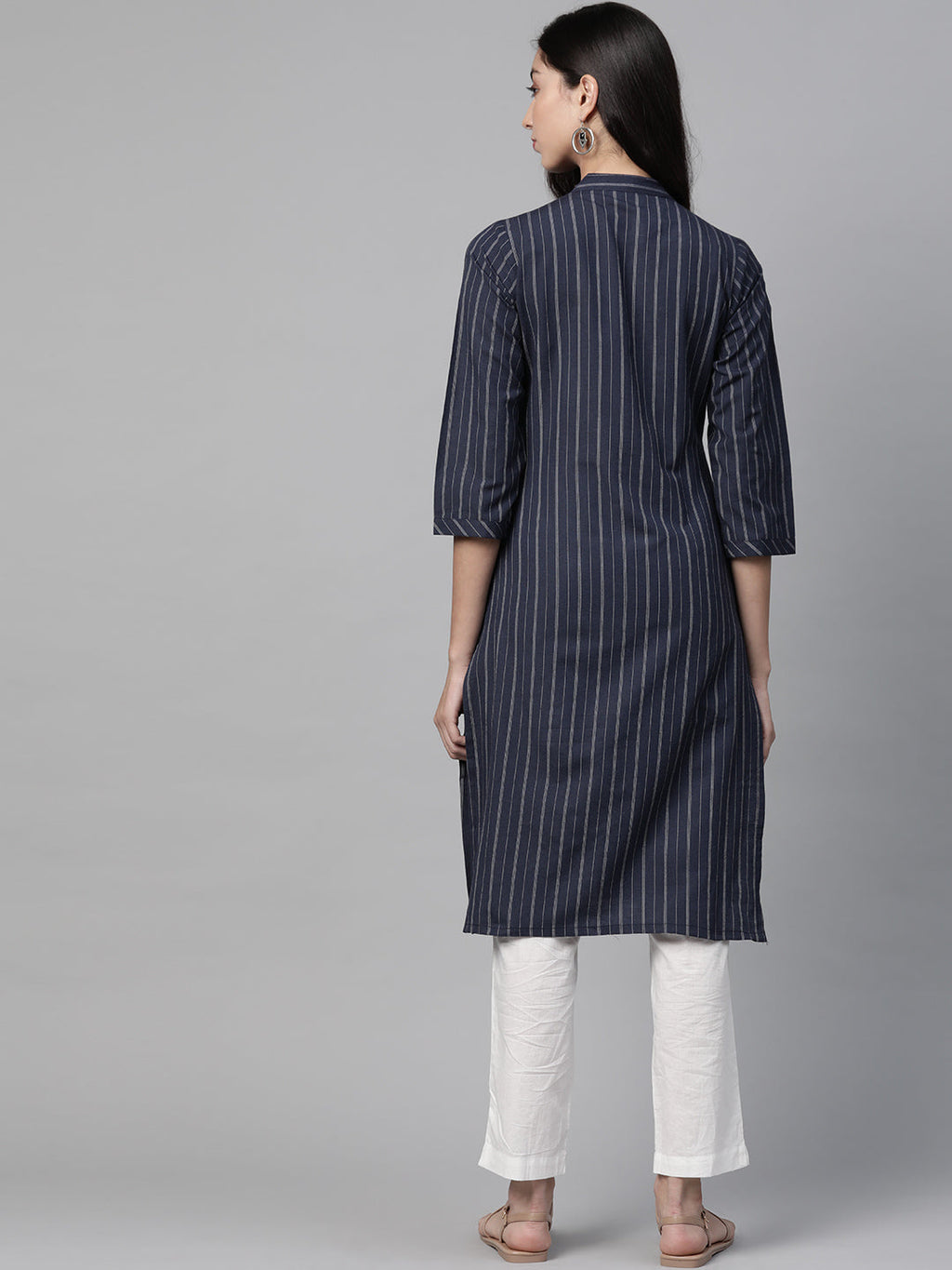 Jompers Women Navy Blue & White Striped Indigo Fusion Kurta - Distacart