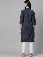 Jompers Women Navy Blue & White Striped Indigo Fusion Kurta - Distacart
