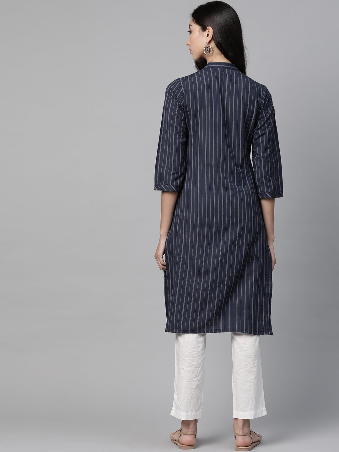 Jompers Women Navy Blue & White Striped Indigo Fusion Kurta - Distacart