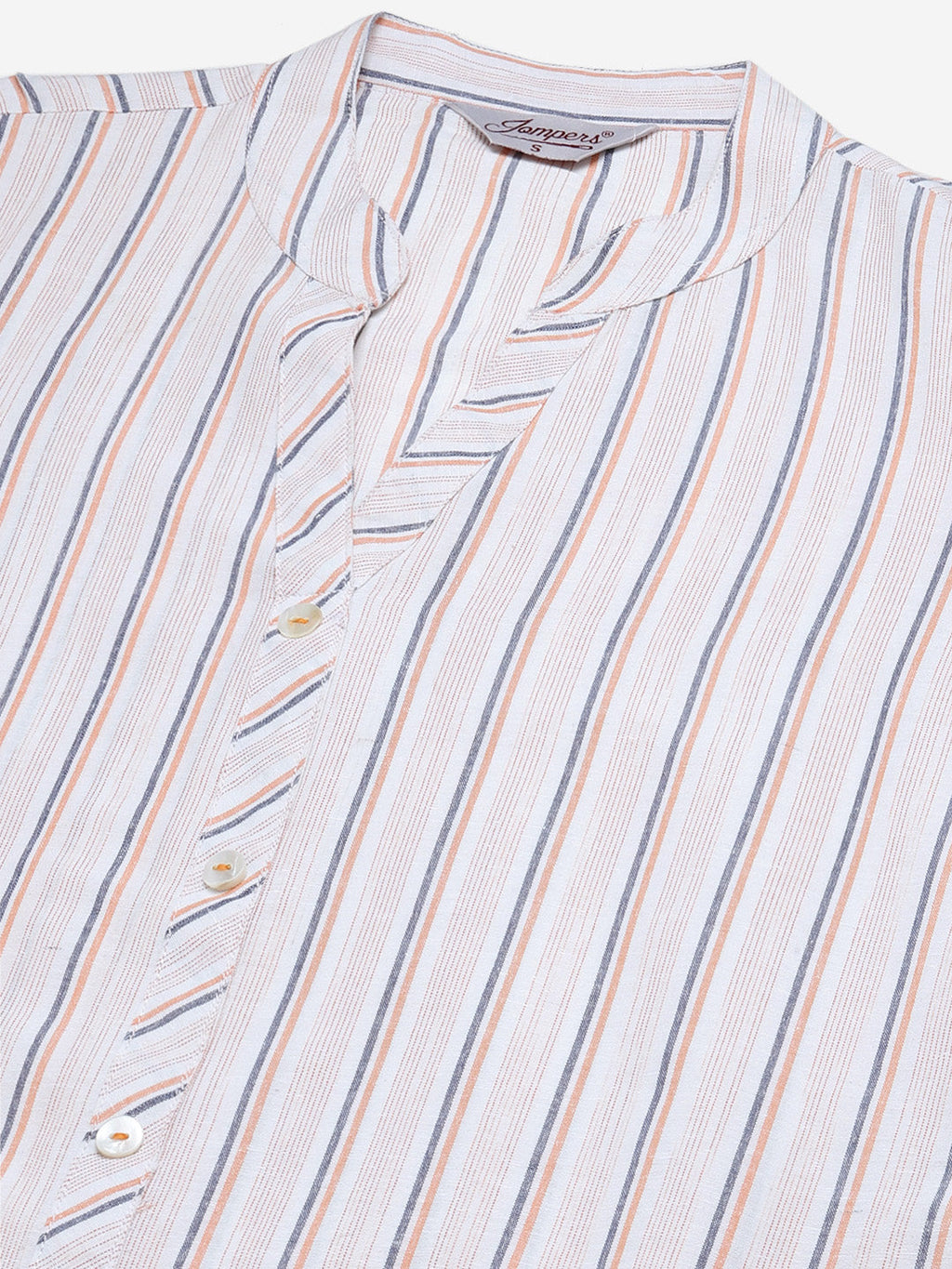 Jompers Women White & Orange Striped Indigo Fusion Kurta - Distacart