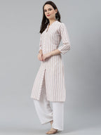 Jompers Women White & Orange Striped Indigo Fusion Kurta - Distacart